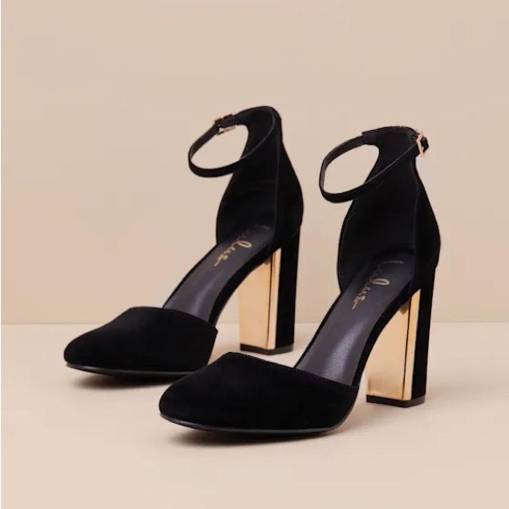 Lulus Laura Black & Gold Heels 7.5